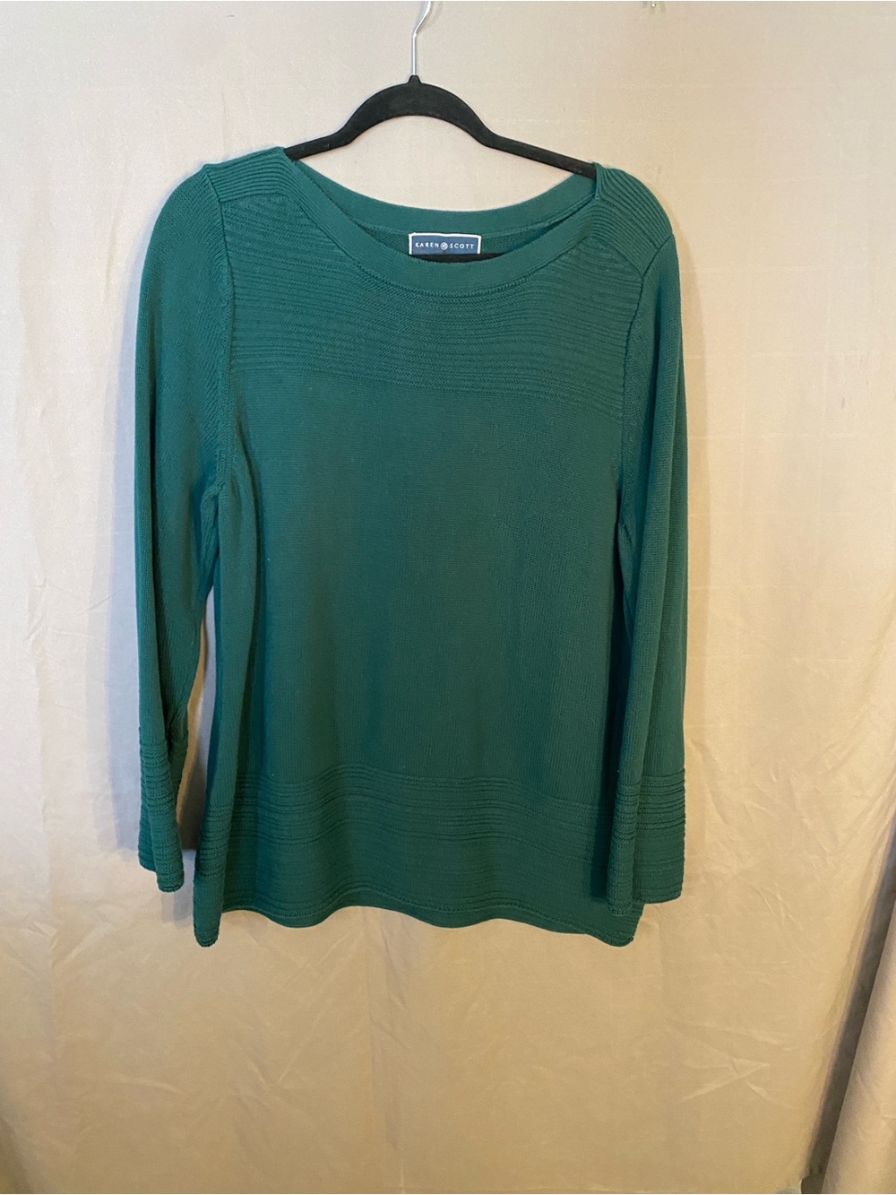 Karen Scott Green Knit Boatneck Long Sleeve Top